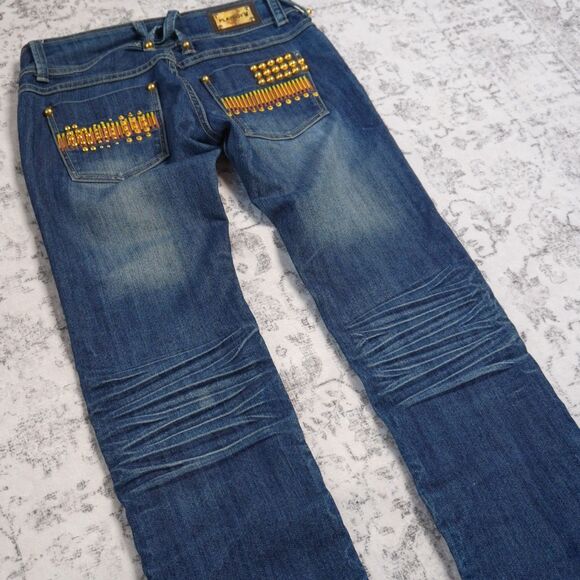 Vintage Playboy Gold Studded Low Rise Skinny Jeans Ruched Rare – Women’s 9/10 - Picture 13 of 14
